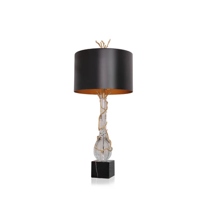 Elegant Table Lamp with Twig Base and Drum Shade – Black and Gold Finish 1