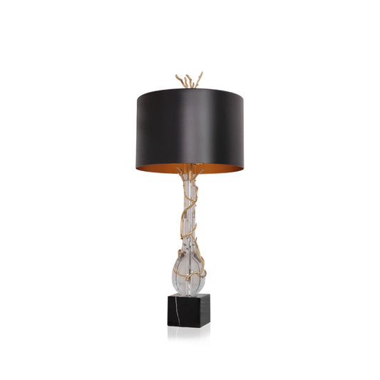 Elegant Table Lamp with Twig Base and Drum Shade – Black and Gold Finish 1