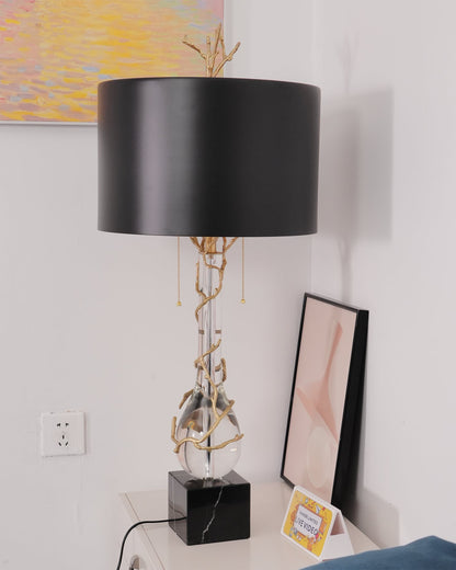 Elegant Table Lamp with Twig Base and Drum Shade – Black and Gold Finish 3