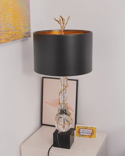 Elegant Table Lamp with Twig Base and Drum Shade – Black and Gold Finish 4