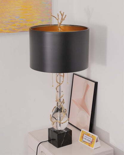 Elegant Table Lamp with Twig Base and Drum Shade – Black and Gold Finish 5