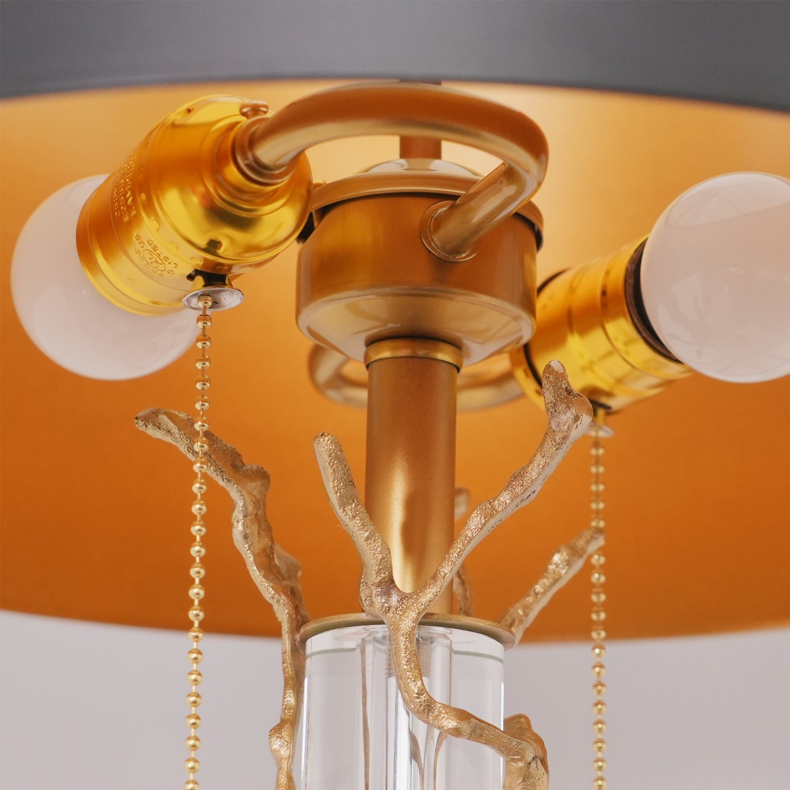 Elegant Table Lamp with Twig Base and Drum Shade – Black and Gold Finish 9