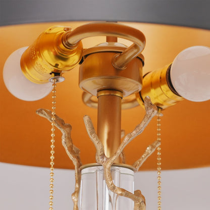 Elegant Table Lamp with Twig Base and Drum Shade – Black and Gold Finish 9