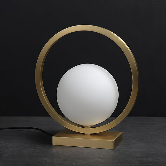 Art Deco Brass Table Lamp with White Globe – Stylish Nightstand or Bedroom Lamp 1