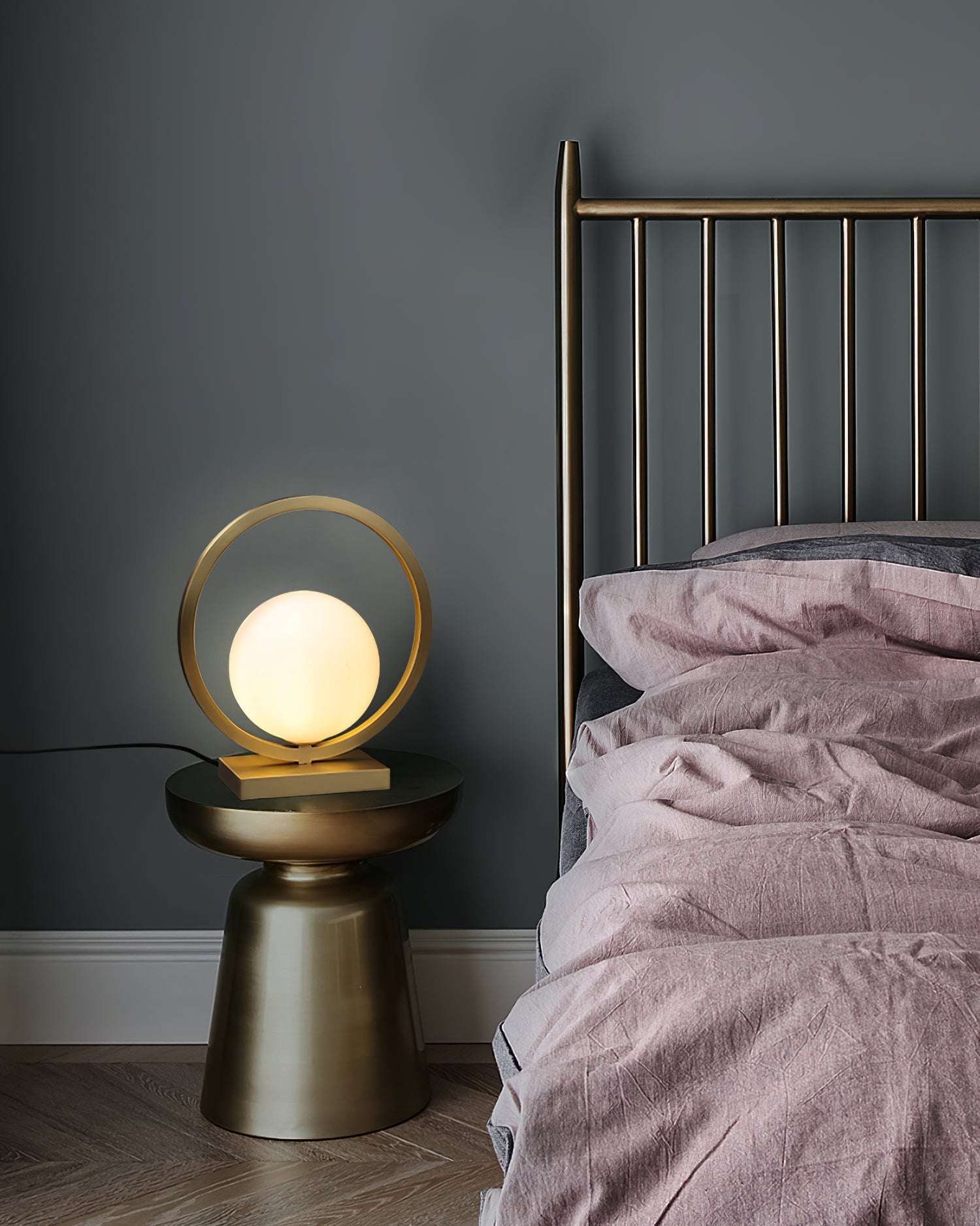 Art Deco Brass Table Lamp with White Globe – Stylish Nightstand or Bedroom Lamp 6