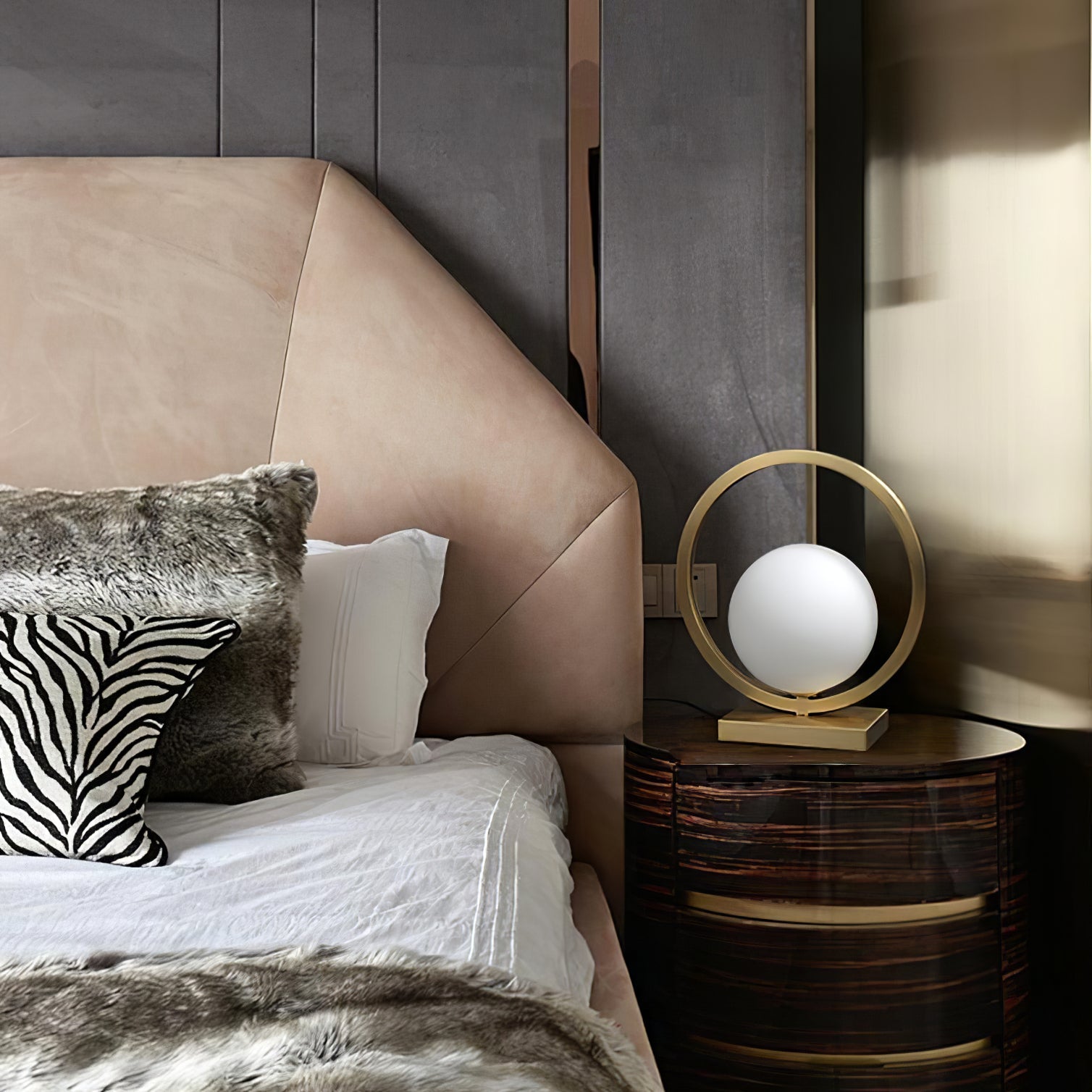 Art Deco Brass Table Lamp with White Globe – Stylish Nightstand or Bedroom Lamp 7
