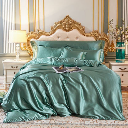Luxury Silk Satin Bed Linen Set 4 Pieces Duvet Covers Bed Sheets 11