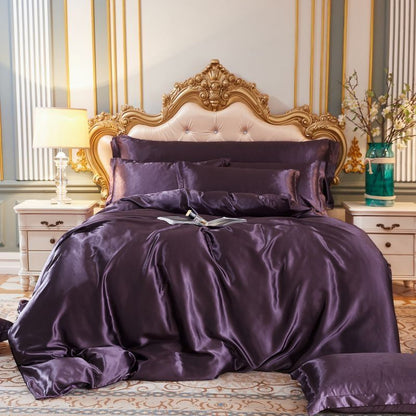 Luxury Silk Satin Bed Linen Set 4 Pieces Duvet Covers Bed Sheets 12