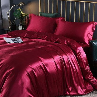 Luxury Silk Satin Bed Linen Set 4 Pieces Duvet Covers Bed Sheets 13