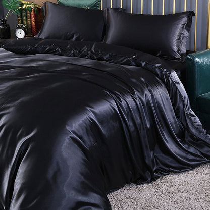 Luxury Silk Satin Bed Linen Set 4 Pieces Duvet Covers Bed Sheets 3