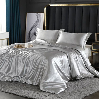 Luxury Silk Satin Bed Linen Set 4 Pieces Duvet Covers Bed Sheets 4