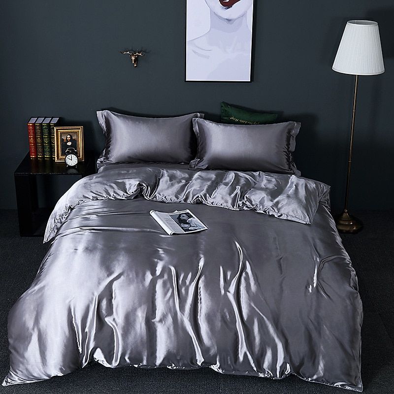 Luxury Silk Satin Bed Linen Set 4 Pieces Duvet Covers Bed Sheets 5