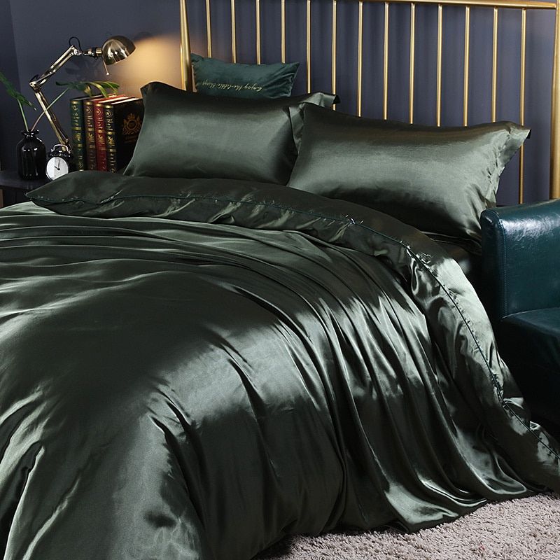 Luxury Silk Satin Bed Linen Set 4 Pieces Duvet Covers Bed Sheets 6