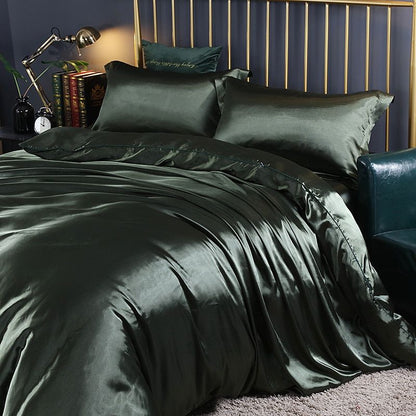 Luxury Silk Satin Bed Linen Set 4 Pieces Duvet Covers Bed Sheets 6