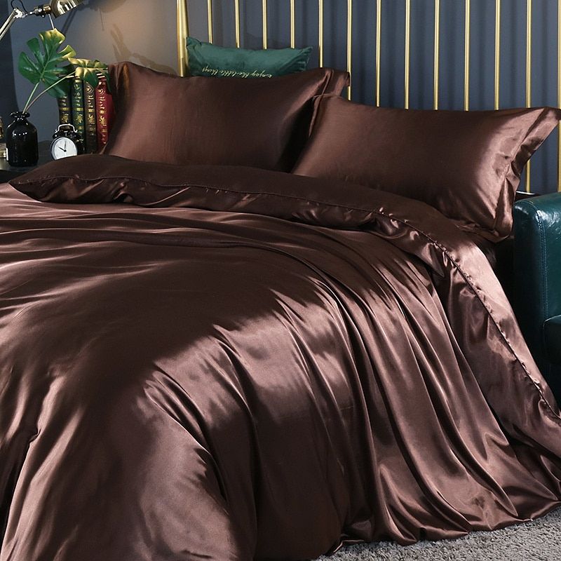Luxury Silk Satin Bed Linen Set 4 Pieces Duvet Covers Bed Sheets 7