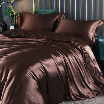 Luxury Silk Satin Bed Linen Set 4 Pieces Duvet Covers Bed Sheets 7