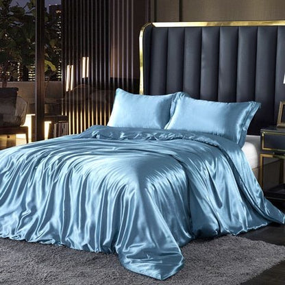 Luxury Silk Satin Bed Linen Set 4 Pieces Duvet Covers Bed Sheets 8