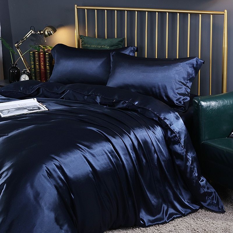 Luxury Silk Satin Bed Linen Set 4 Pieces Duvet Covers Bed Sheets 9