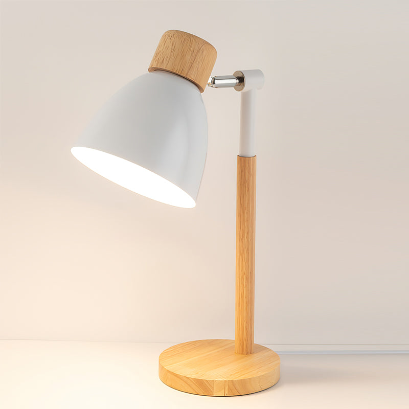 Wood Table Lamp with Yellow Metal Shade - Scandinavian Design for Bedside or Desk 1
