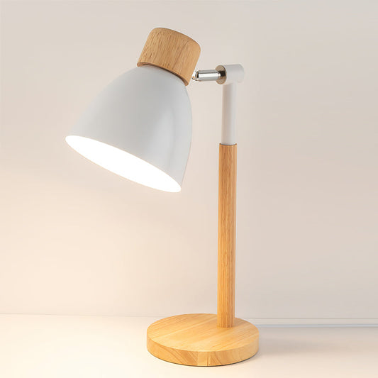 Wood Table Lamp with Yellow Metal Shade - Scandinavian Design for Bedside or Desk 1