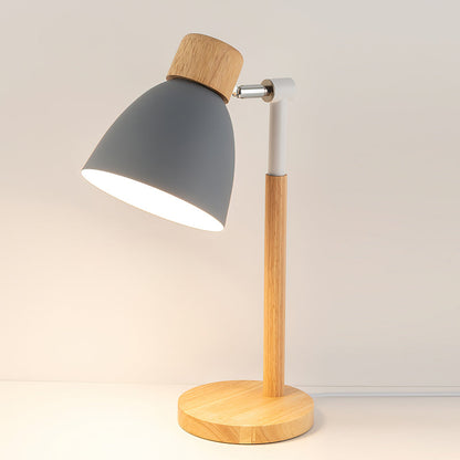 Wood Table Lamp with Yellow Metal Shade - Scandinavian Design for Bedside or Desk 11