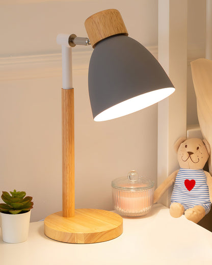 Wood Table Lamp with Yellow Metal Shade - Scandinavian Design for Bedside or Desk 12