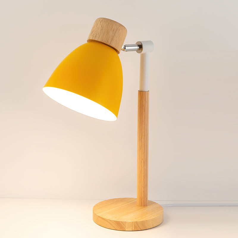 Wood Table Lamp with Yellow Metal Shade - Scandinavian Design for Bedside or Desk 3