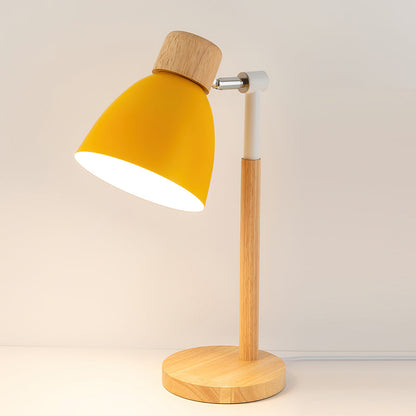 Wood Table Lamp with Yellow Metal Shade - Scandinavian Design for Bedside or Desk 3