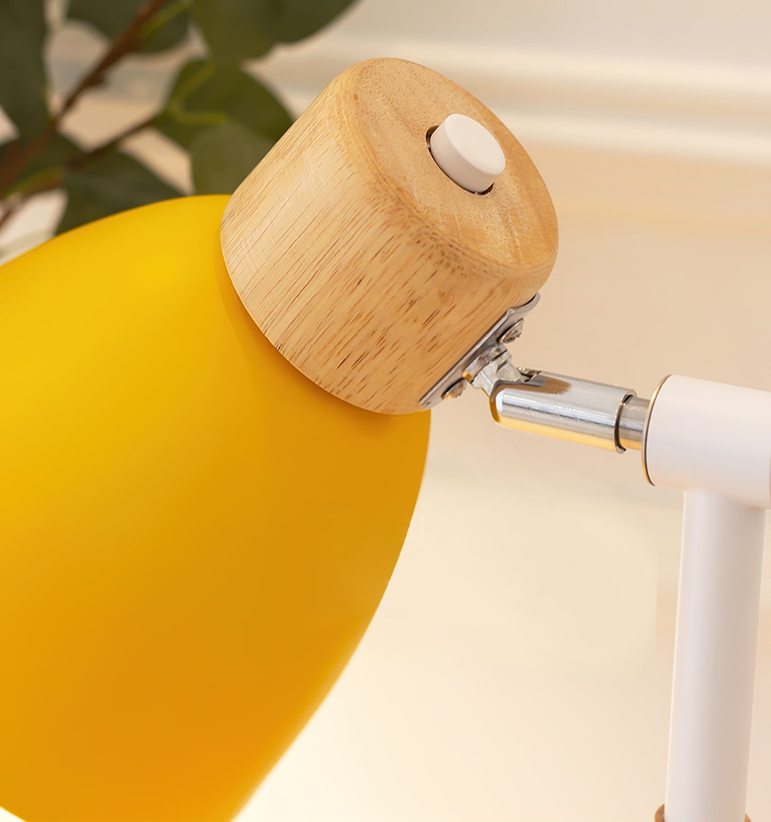 Wood Table Lamp with Yellow Metal Shade - Scandinavian Design for Bedside or Desk 6
