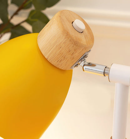 Wood Table Lamp with Yellow Metal Shade - Scandinavian Design for Bedside or Desk 6