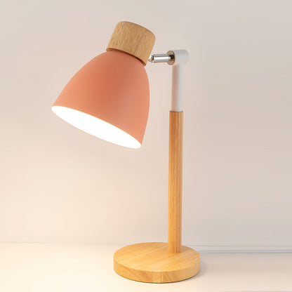 Wood Table Lamp with Yellow Metal Shade - Scandinavian Design for Bedside or Desk 10