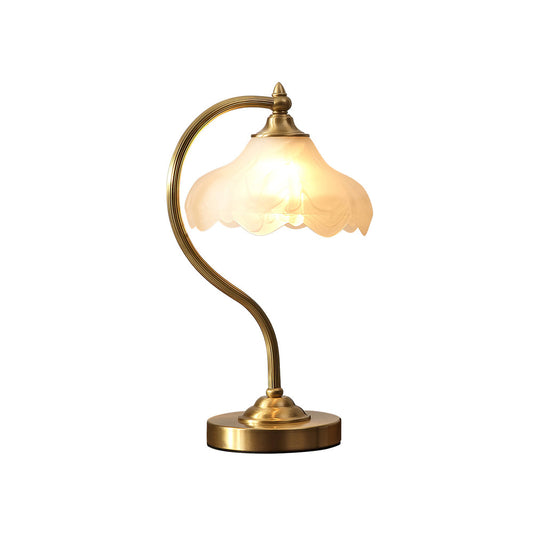 Elegant Brass and Glass Table Lamp – Magnolia Flower Design for Bedroom or Living Room 1