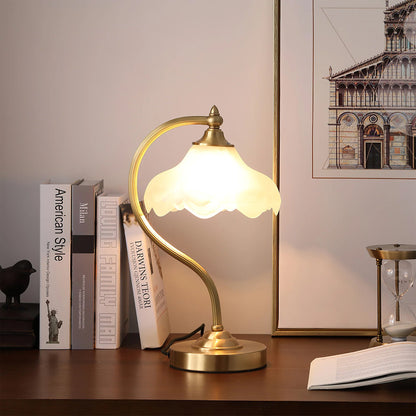 Elegant Brass and Glass Table Lamp – Magnolia Flower Design for Bedroom or Living Room 5