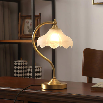 Elegant Brass and Glass Table Lamp – Magnolia Flower Design for Bedroom or Living Room 6