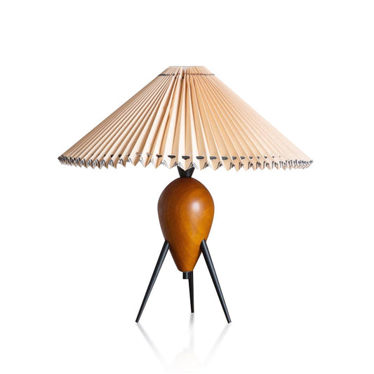 Makie Table Lamp with Wood Base and Pleated Fabric Shade – Modern Tripod Design 1