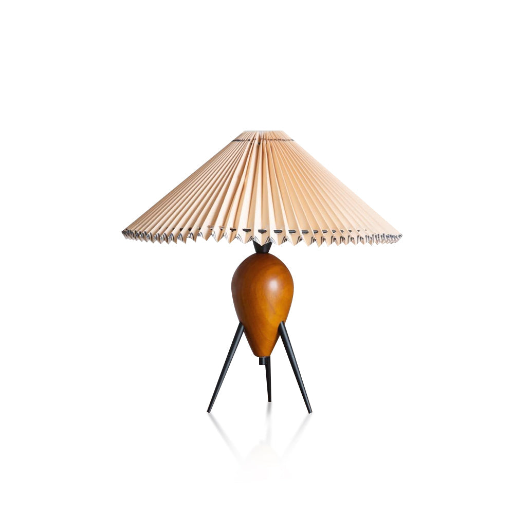 Makie Table Lamp with Wood Base and Pleated Fabric Shade – Modern Tripod Design 2