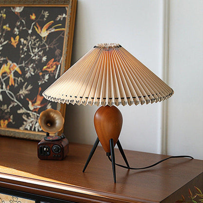 Makie Table Lamp with Wood Base and Pleated Fabric Shade – Modern Tripod Design 7