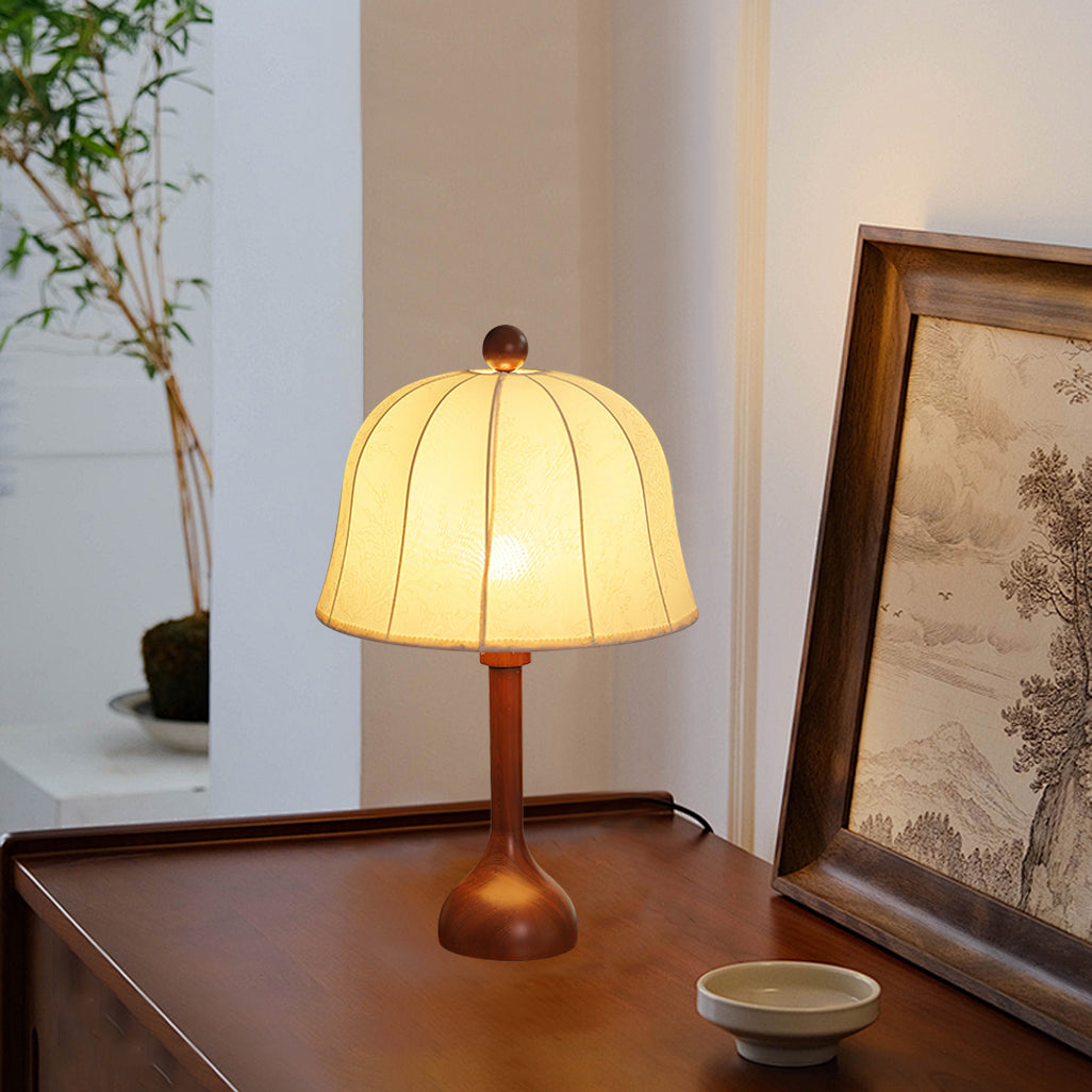 Elegant Wooden Table Lamp with Floral Shade – 26.8 Inch Height for Bedroom or Living Room 4