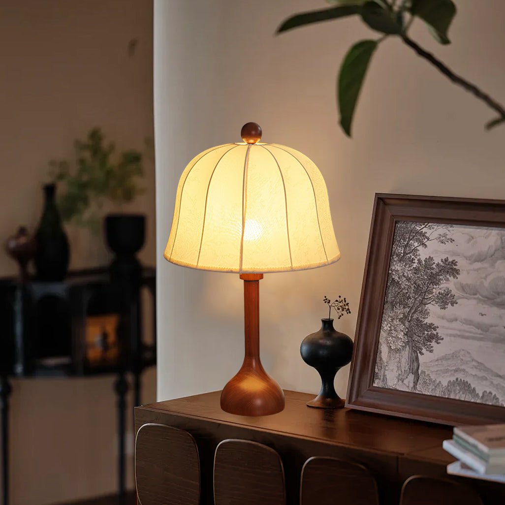 Elegant Wooden Table Lamp with Floral Shade – 26.8 Inch Height for Bedroom or Living Room 5