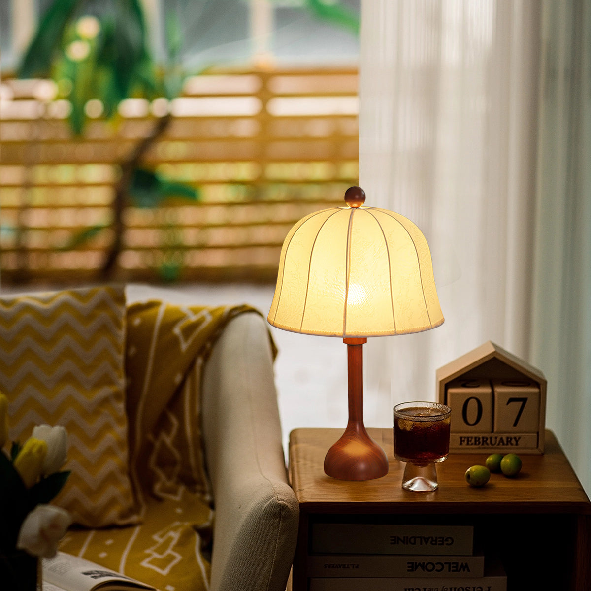 Elegant Wooden Table Lamp with Floral Shade – 26.8 Inch Height for Bedroom or Living Room 7