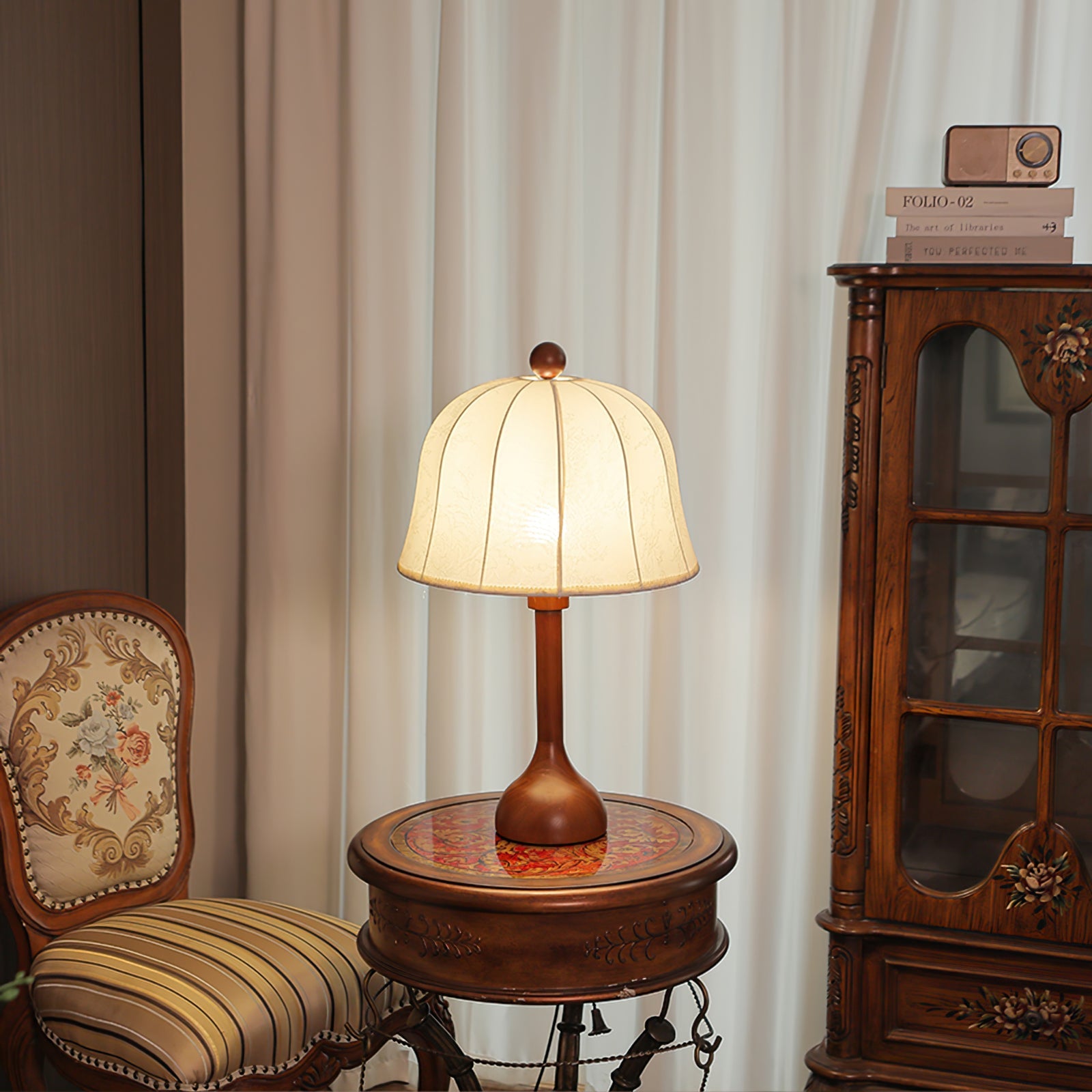 Elegant Wooden Table Lamp with Floral Shade – 26.8 Inch Height for Bedroom or Living Room 8