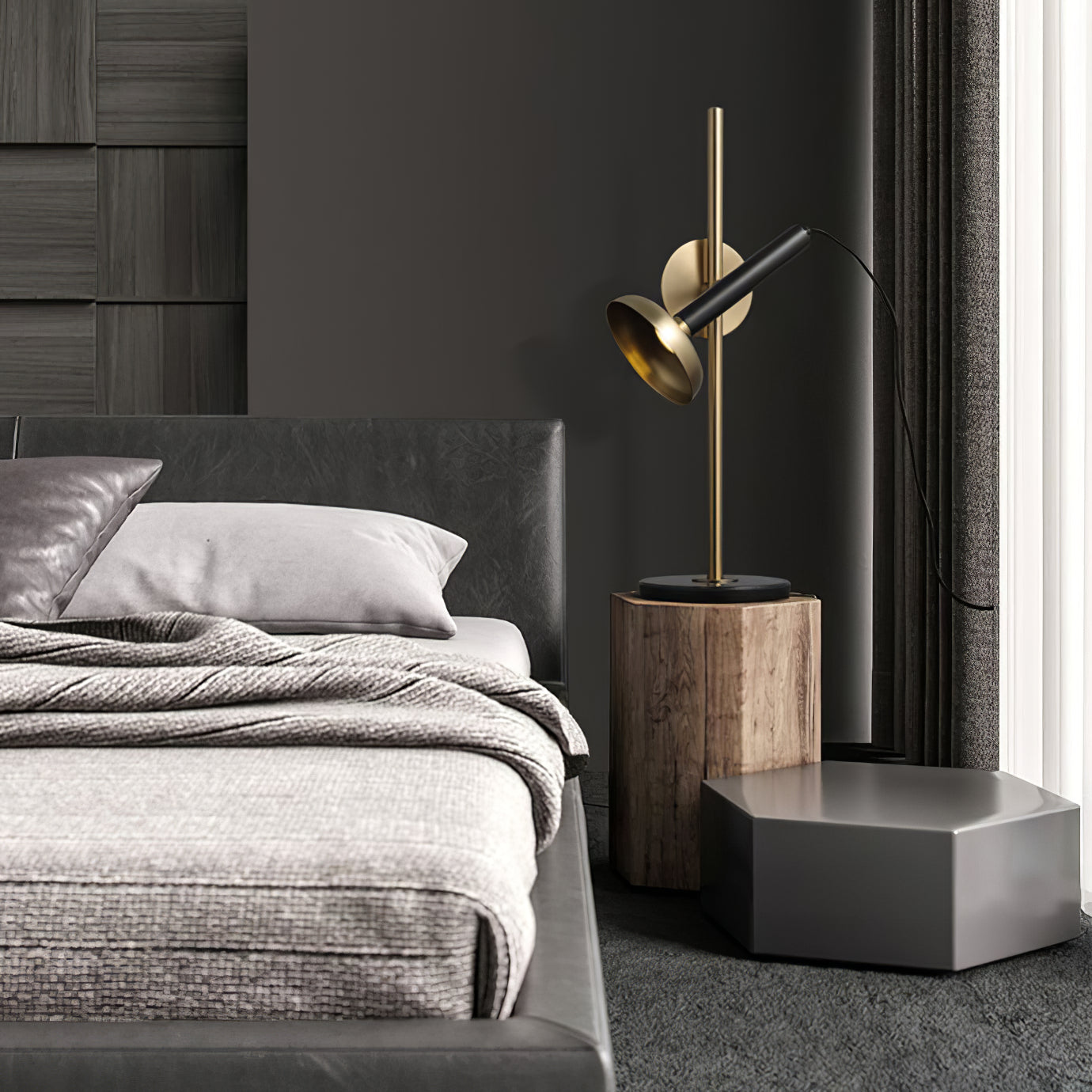 Elegant Table Lamp with Gold Shade and Black Frame – Modern Bedside or Desk Lamp 8