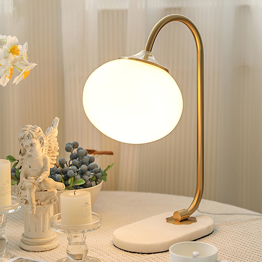 Modern Table Lamp with Pink Glass Shade and Gold Finish – 16.1 Height 4