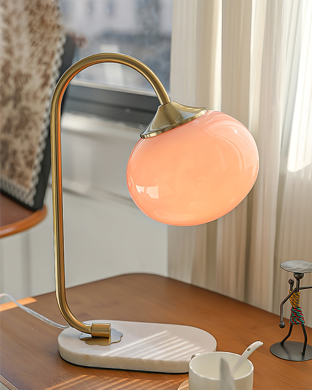 Modern Table Lamp with Pink Glass Shade and Gold Finish – 16.1 Height 9