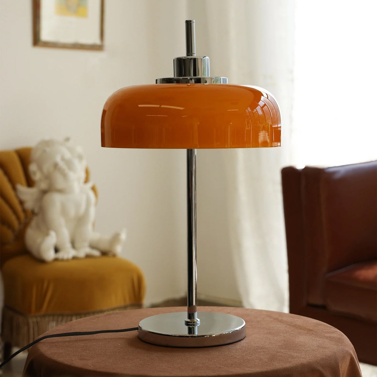 Mid-Century Inspired Maybe Table Lamp with Integrated LED – Orange Shade 5