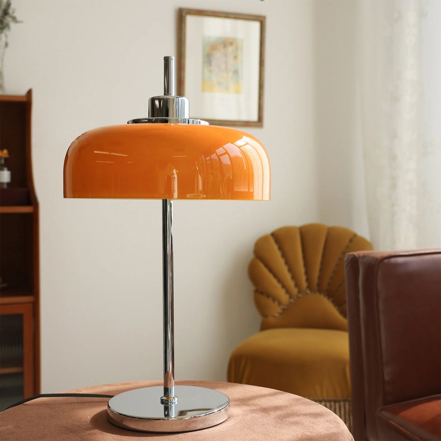 Mid-Century Inspired Maybe Table Lamp with Integrated LED – Orange Shade 6