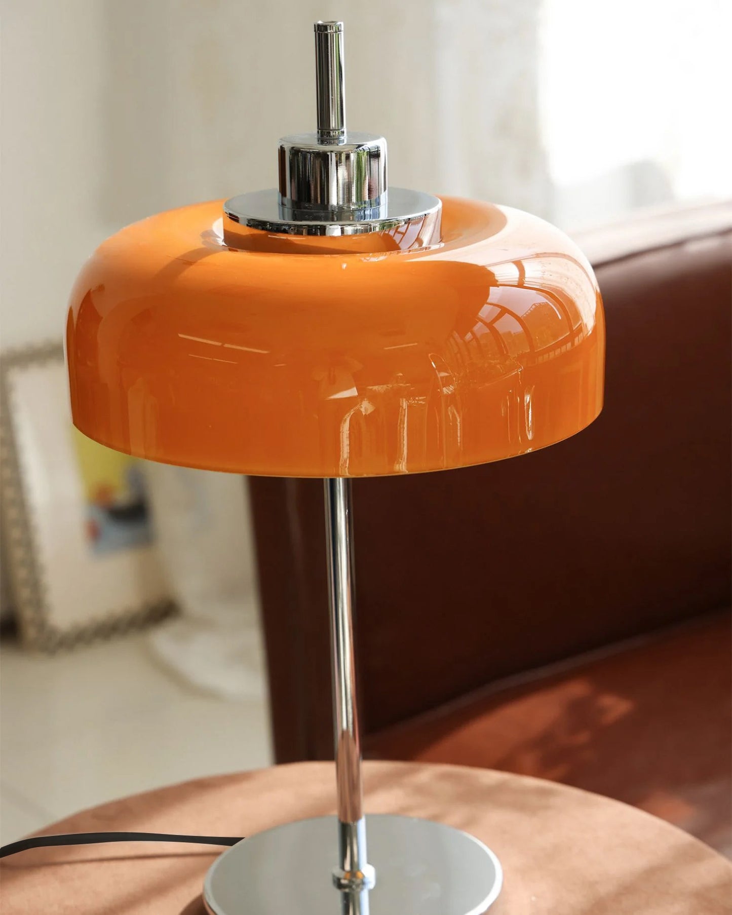 Mid-Century Inspired Maybe Table Lamp with Integrated LED – Orange Shade 7