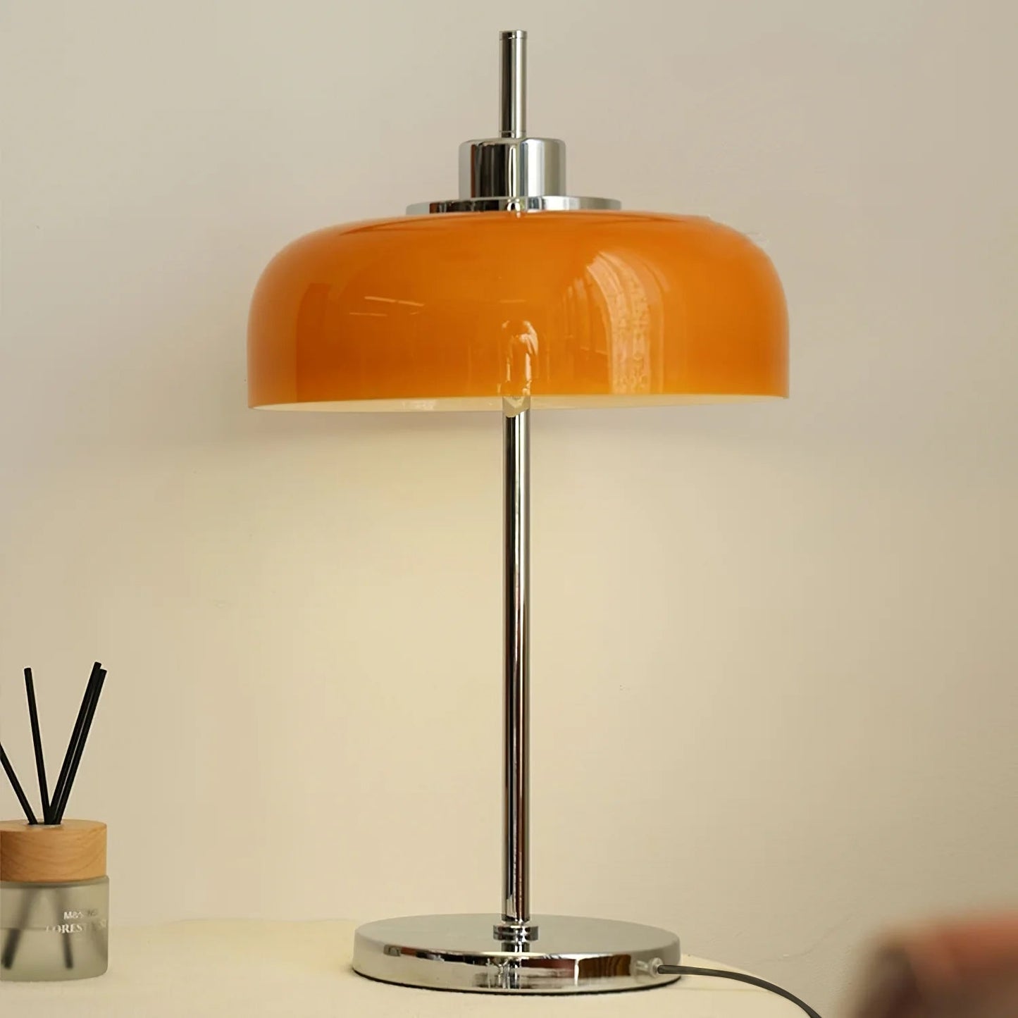 Mid-Century Inspired Maybe Table Lamp with Integrated LED – Orange Shade 8