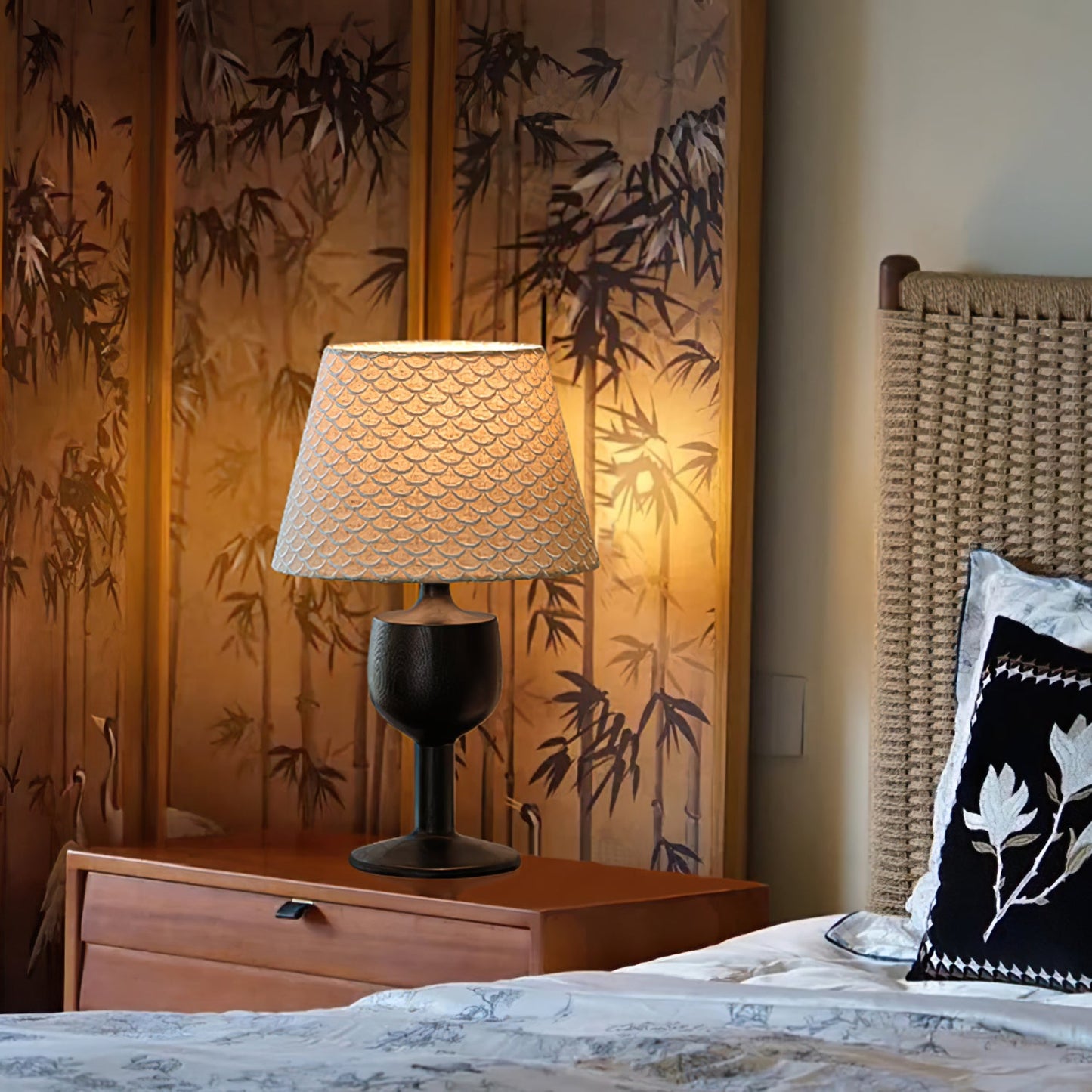 Elegant Mermaid Table Lamp with Fabric Shade and Wooden Base for Bedroom or Living Room 3