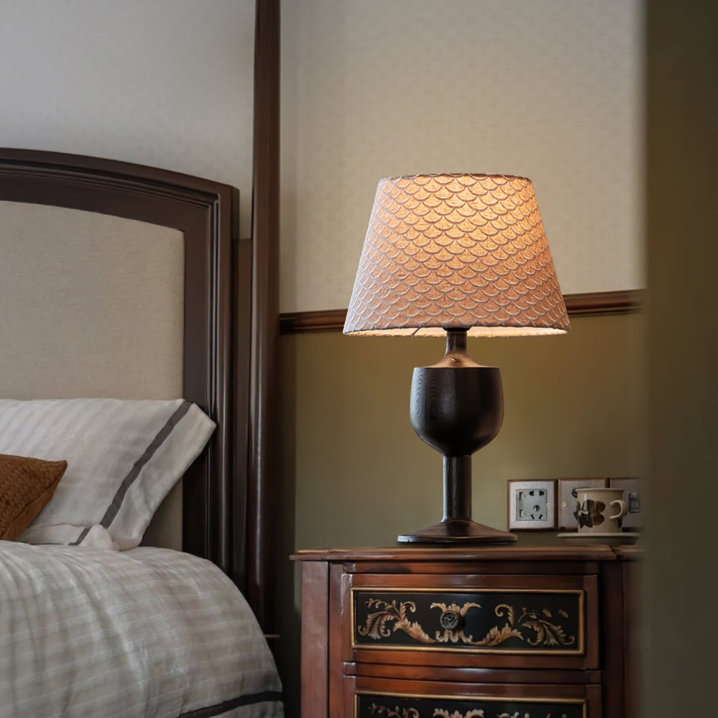Elegant Mermaid Table Lamp with Fabric Shade and Wooden Base for Bedroom or Living Room 4